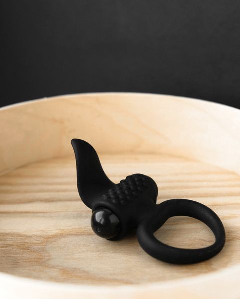 Ерекційне віброкільце Adrien Lastic Lingus Black з язичком і щіточкою для стимуляції клітора 102 фото