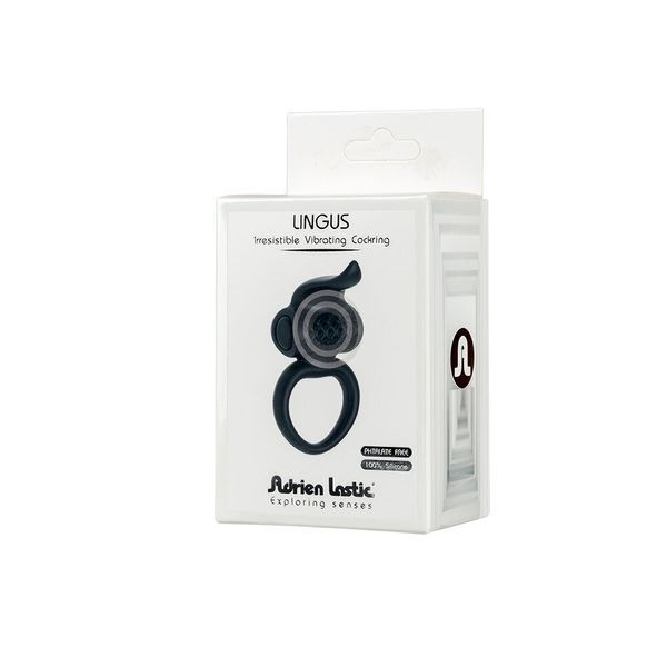 Ерекційне віброкільце Adrien Lastic Lingus Black з язичком і щіточкою для стимуляції клітора 102 фото